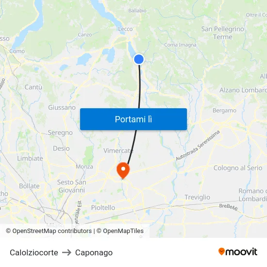 Calolziocorte to Caponago map