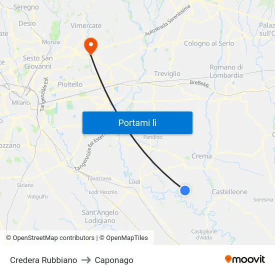 Credera Rubbiano to Caponago map
