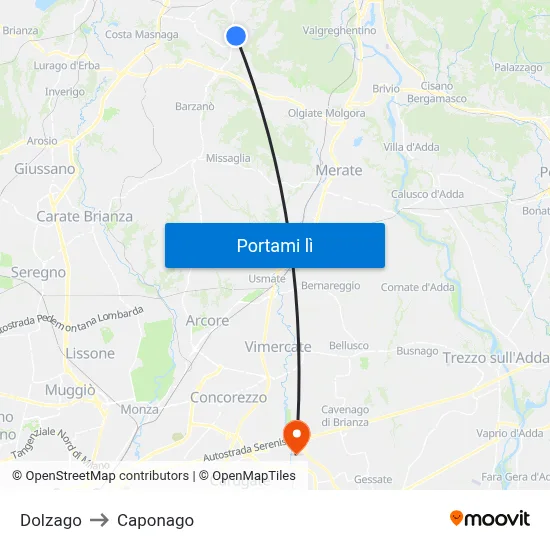 Dolzago to Caponago map