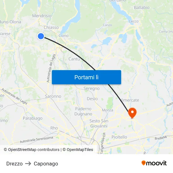 Drezzo to Caponago map