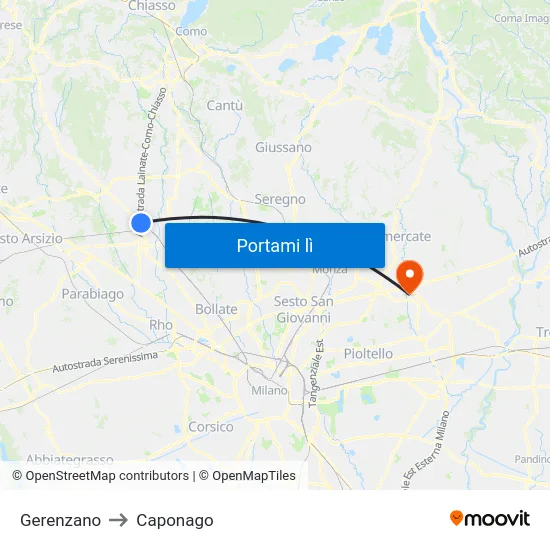 Gerenzano to Caponago map