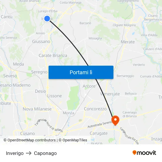 Inverigo to Caponago map