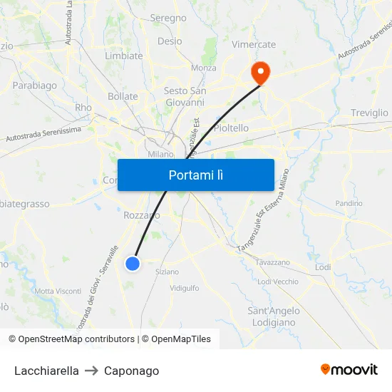 Lacchiarella to Caponago map