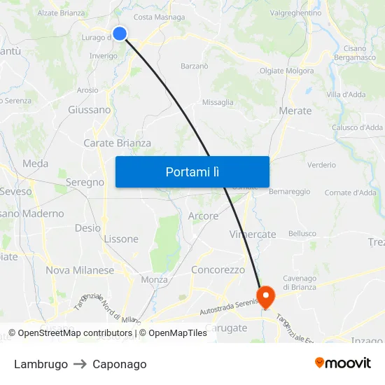 Lambrugo to Caponago map