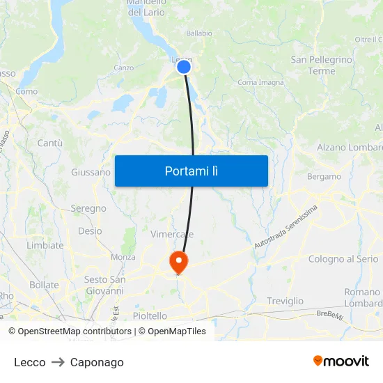 Lecco to Caponago map