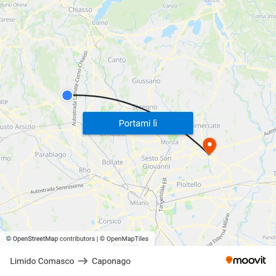 Limido Comasco to Caponago map