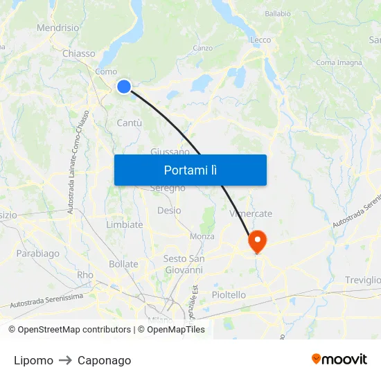 Lipomo to Caponago map