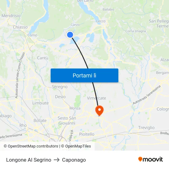 Longone Al Segrino to Caponago map
