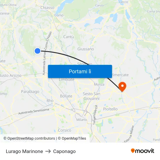 Lurago Marinone to Caponago map