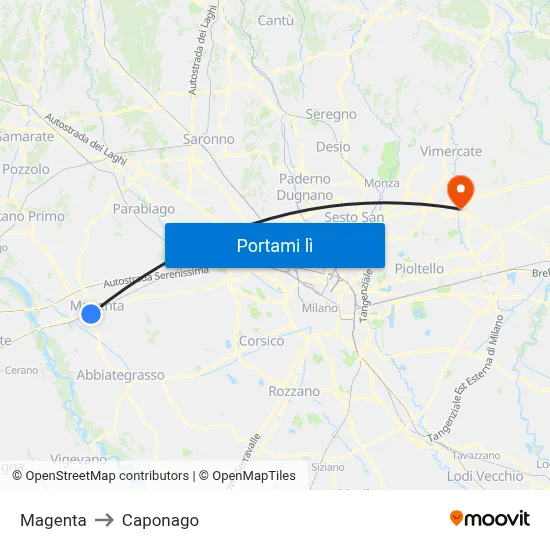 Magenta to Caponago map