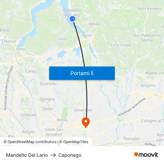 Mandello Del Lario to Caponago map