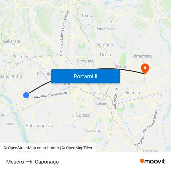 Mesero to Caponago map
