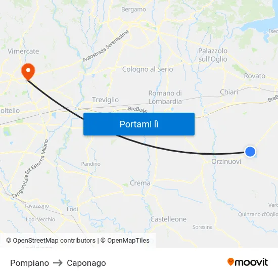 Pompiano to Caponago map
