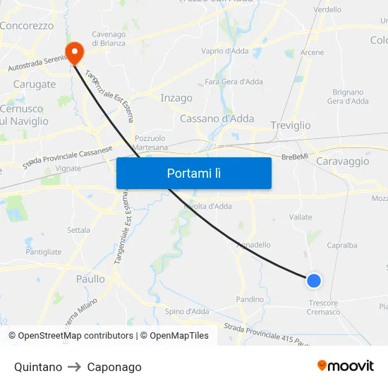 Quintano to Caponago map
