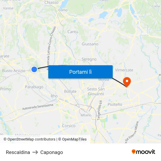 Rescaldina to Caponago map