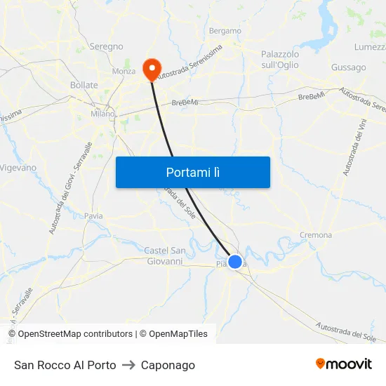 San Rocco Al Porto to Caponago map