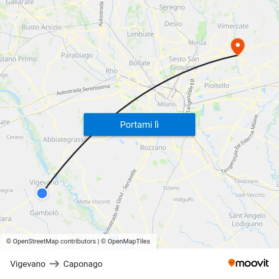 Vigevano to Caponago map