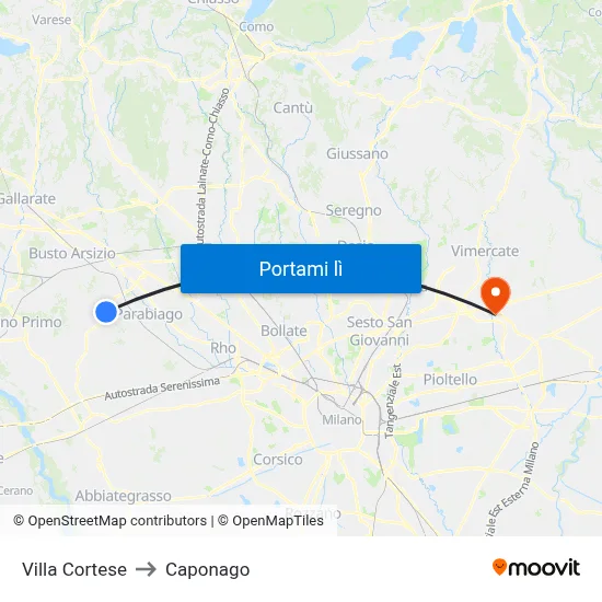 Villa Cortese to Caponago map