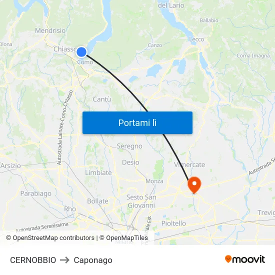 CERNOBBIO to Caponago map
