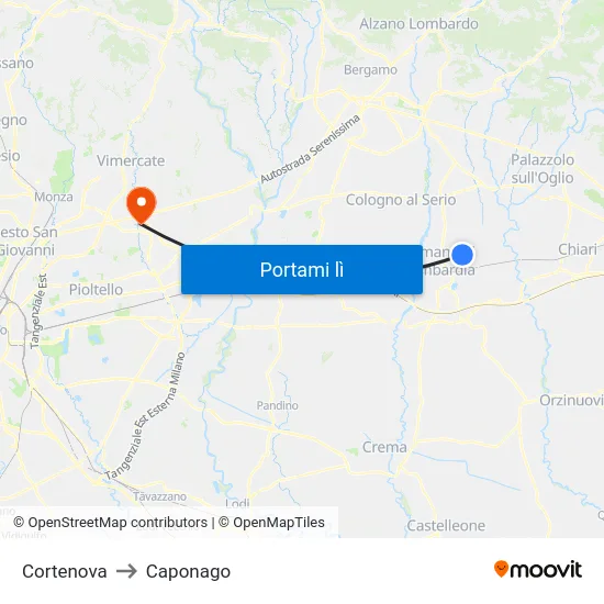 Cortenova to Caponago map