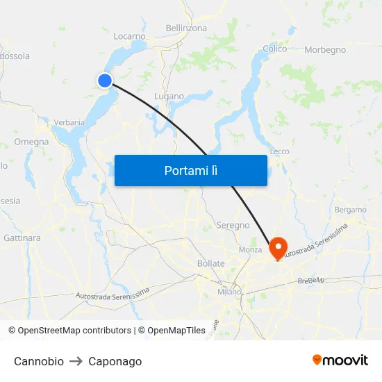 Cannobio to Caponago map