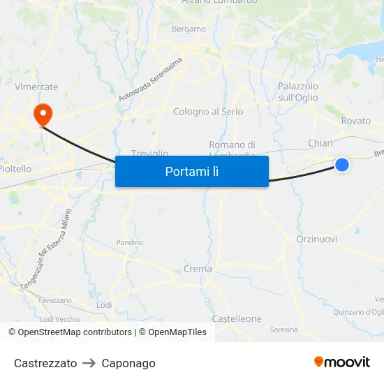 Castrezzato to Caponago map