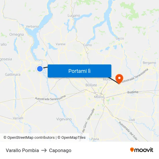 Varallo Pombia to Caponago map