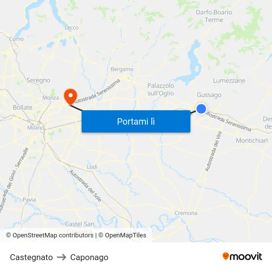 Castegnato to Caponago map
