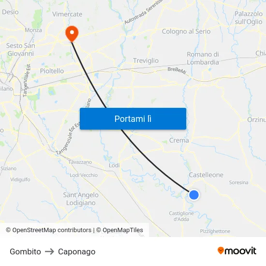 Gombito to Caponago map