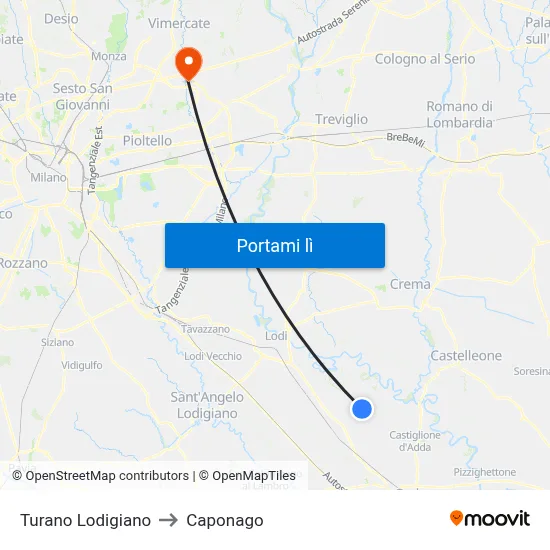 Turano Lodigiano to Caponago map