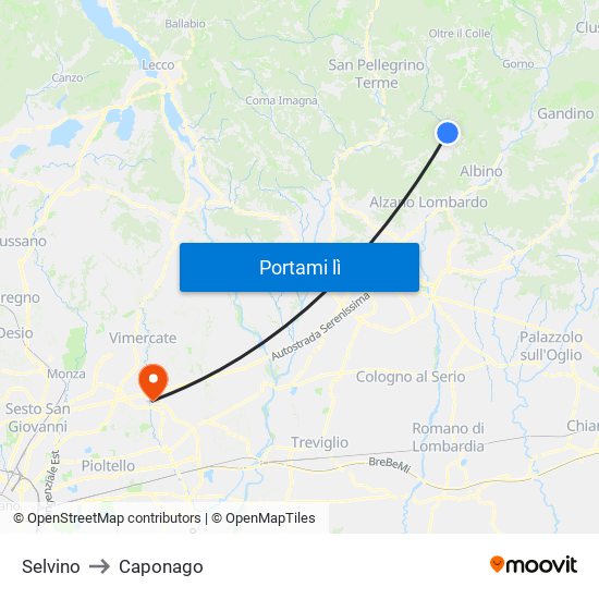 Selvino to Caponago map