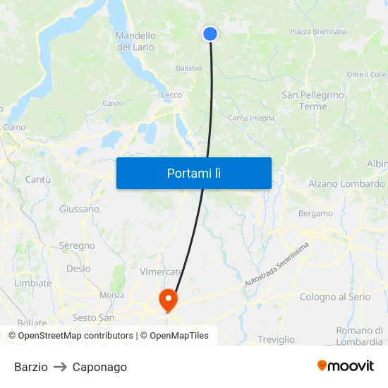 Barzio to Caponago map