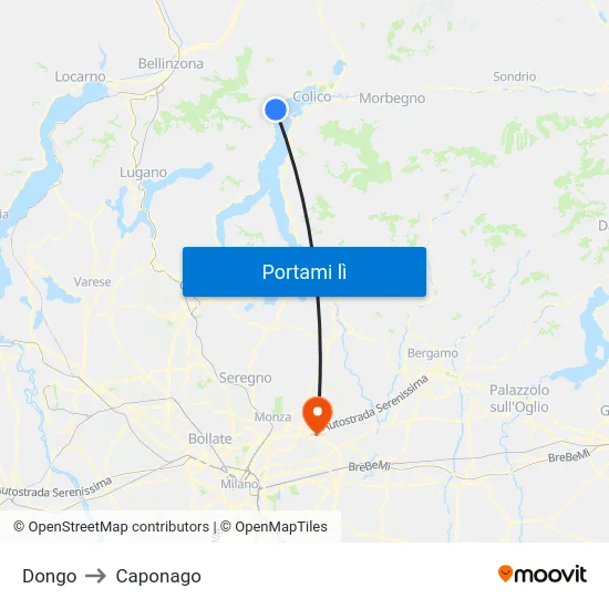 Dongo to Caponago map
