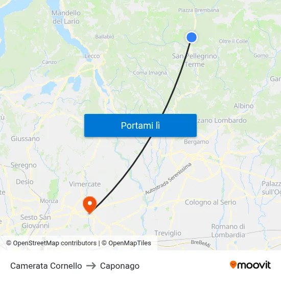 Camerata Cornello to Caponago map
