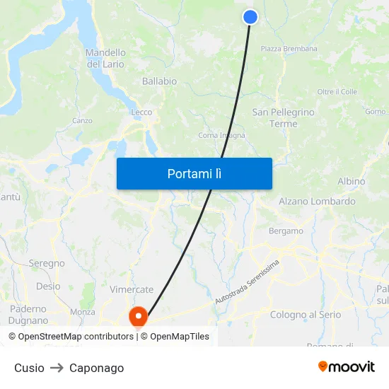 Cusio to Caponago map