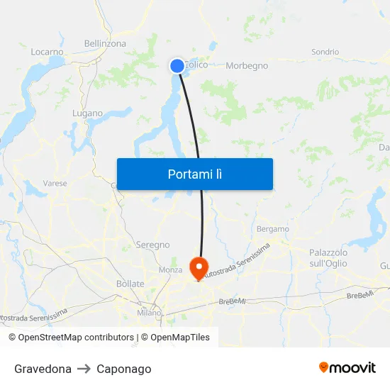 Gravedona to Caponago map