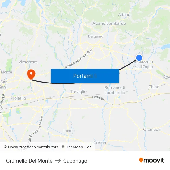 Grumello Del Monte to Caponago map