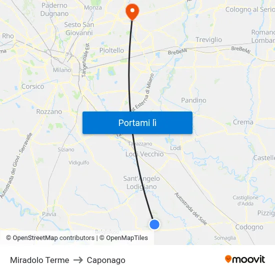 Miradolo Terme to Caponago map