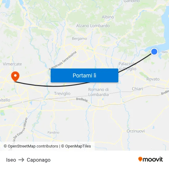 Iseo to Caponago map