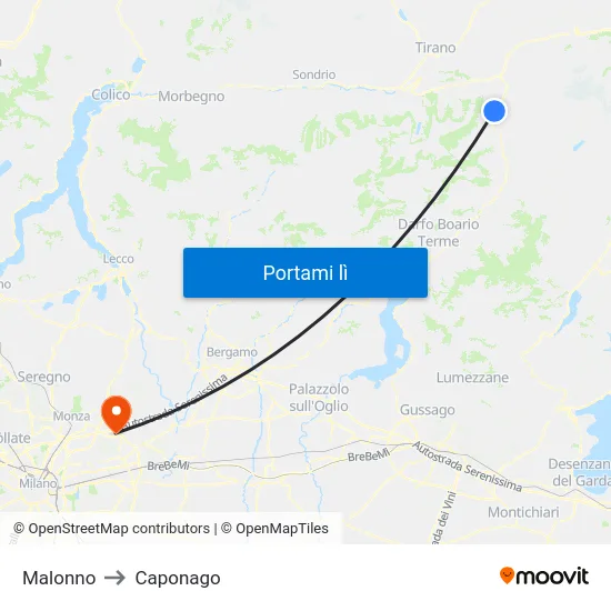 Malonno to Caponago map