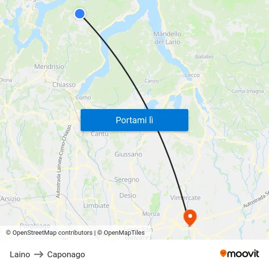 Laino to Caponago map