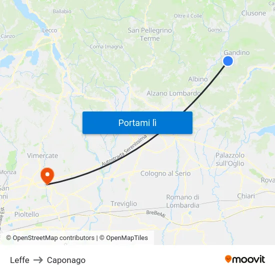 Leffe to Caponago map
