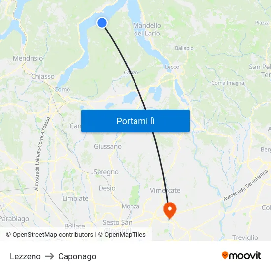 Lezzeno to Caponago map