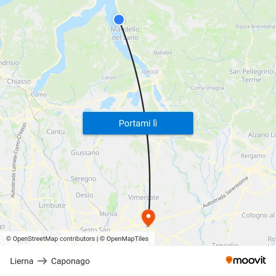 Lierna to Caponago map