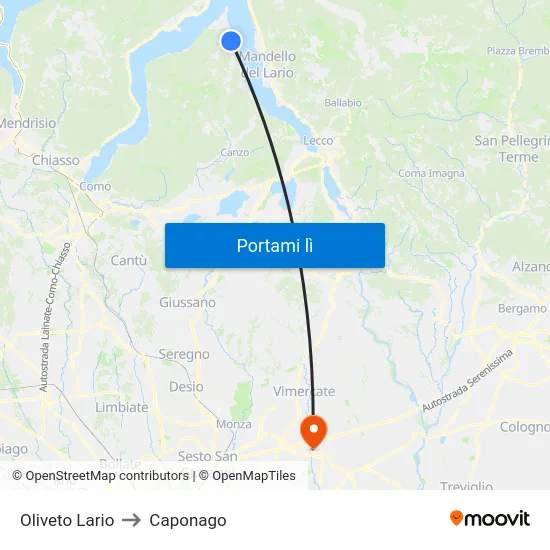Oliveto Lario to Caponago map