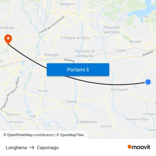 Longhena to Caponago map