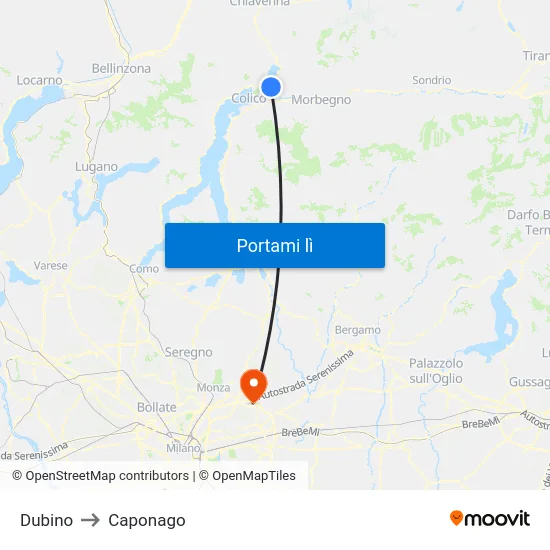 Dubino to Caponago map