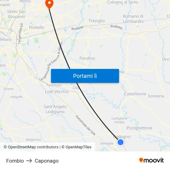 Fombio to Caponago map