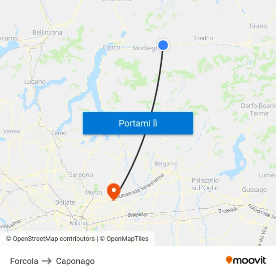 Forcola to Caponago map