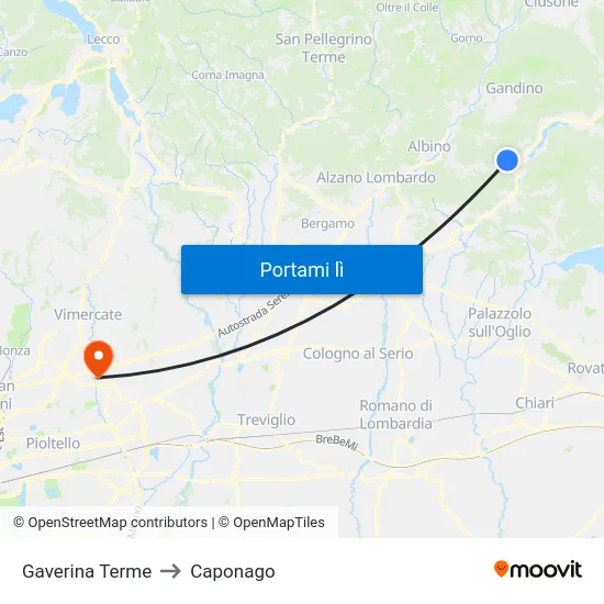 Gaverina Terme to Caponago map